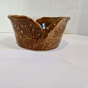 Vintage Handmade Stoneware Cabbage Leaf Pot or Serving Bowl Made In Portugal
